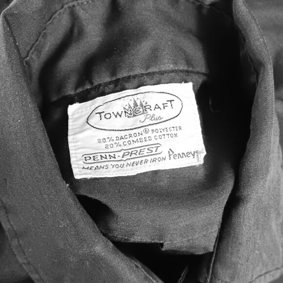 Vintage Men's Shirt Medium 1970's Towncraft Plus Black Short Sleeve Button-Up - Picture 5 of 5